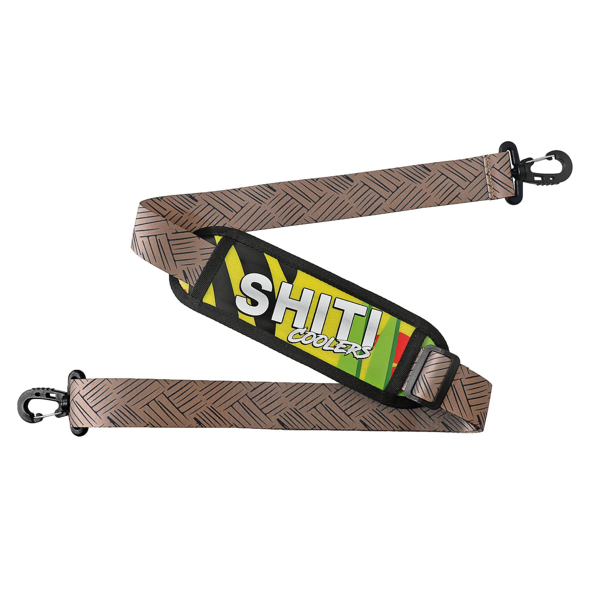 Adjustable shoulder strap for Getaway Soft Cooler, featuring a durable design and SHITI Coolers branding.