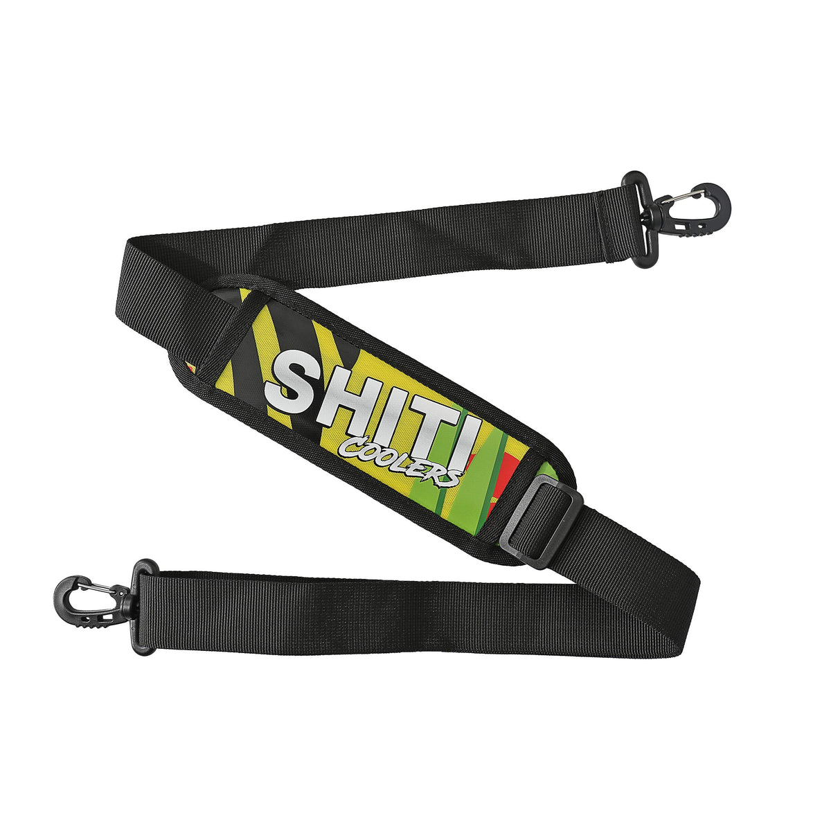 Adjustable shoulder strap for the Getaway Soft Cooler, featuring a colorful design and durable clips for easy carrying.