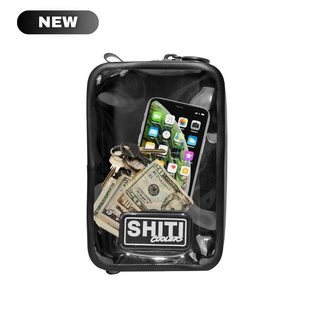 Waterproof storage attachment for secure storage of valuables like phones, cash, and keys during outdoor activities.