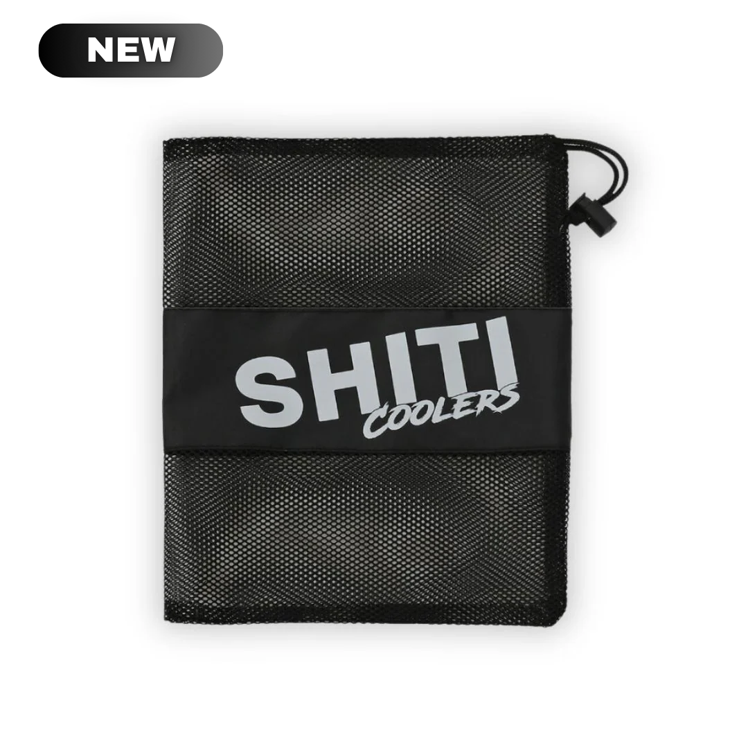 Mesh storage bag for SHITI Coolers, designed to organize and store party accessories conveniently.