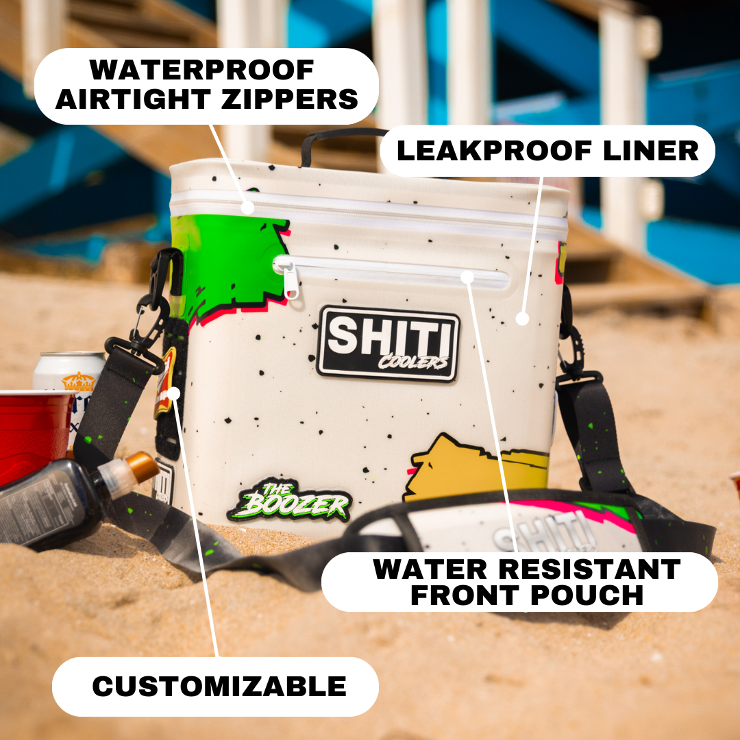 Boozer Soft Cooler in vibrant design, featuring waterproof zippers, leakproof liner, and customizable front pouch.