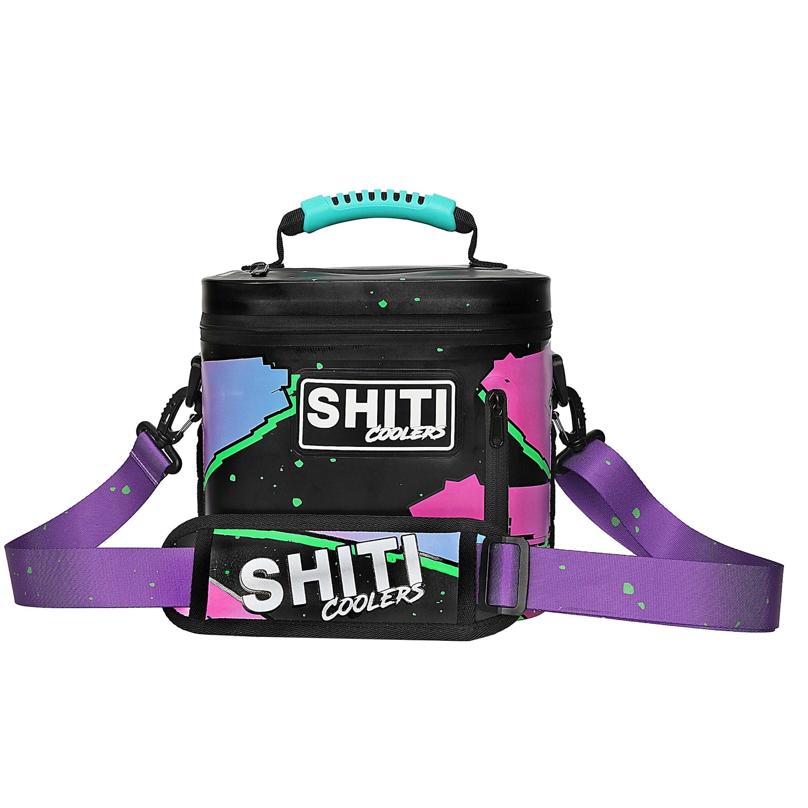 Midnight Rider Soft Cooler in vibrant colors, designed to hold 6 cans, featuring a sturdy handle and adjustable strap.