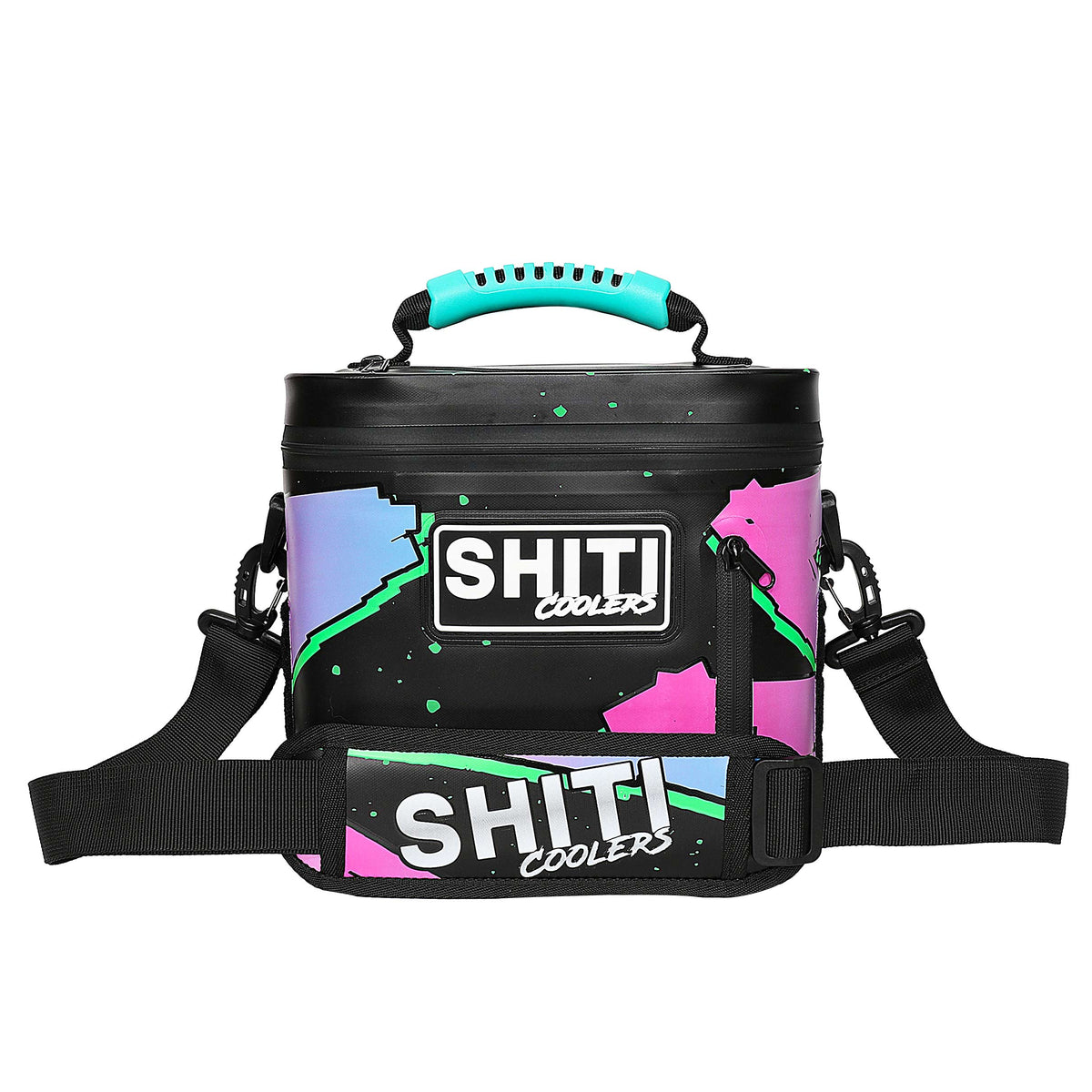 Midnight Rider Soft Cooler in vibrant colors, designed to hold 6 cans, featuring a sturdy handle and adjustable strap.