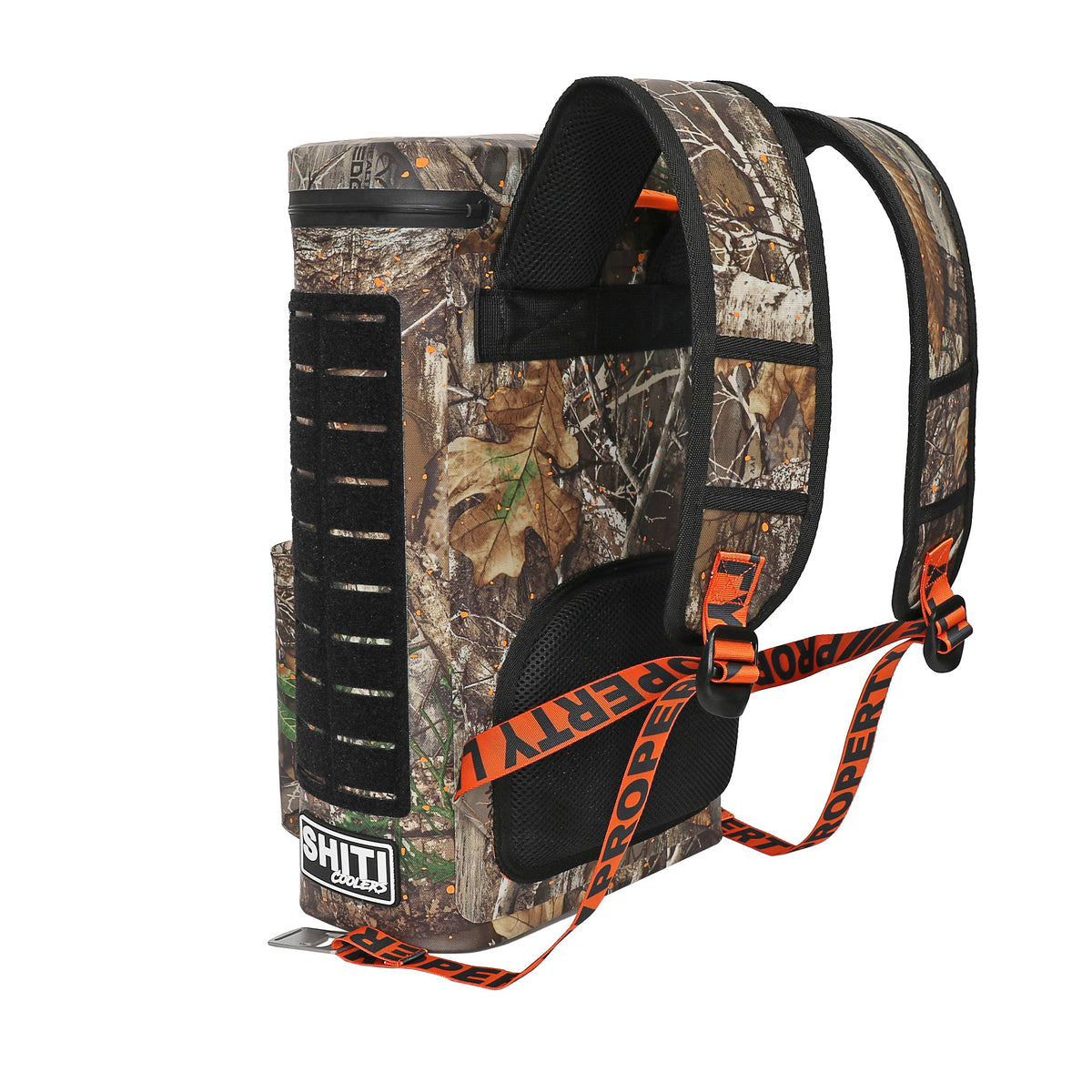 Realtree Backpack Cooler in camouflage design, holds 15 cans, featuring adjustable straps for easy carrying.