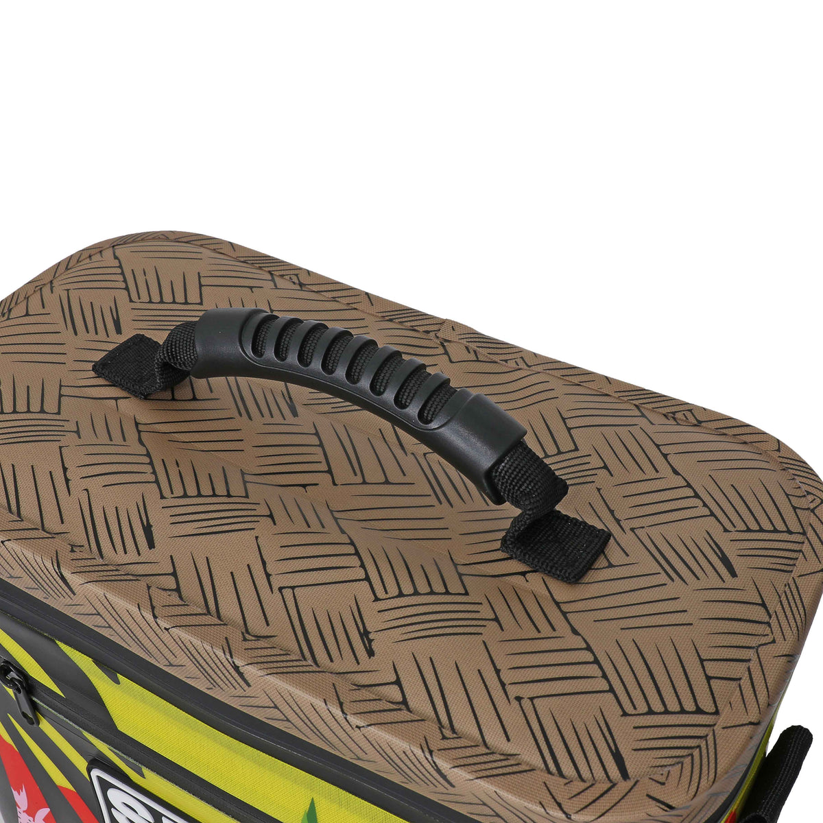 Top view of the Getaway Soft Cooler featuring a textured surface and a sturdy handle for easy carrying.