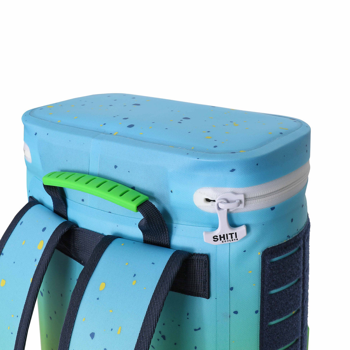 Aquaholic Backpack Cooler with a vibrant blue design, featuring a zippered top and adjustable straps for easy carrying.