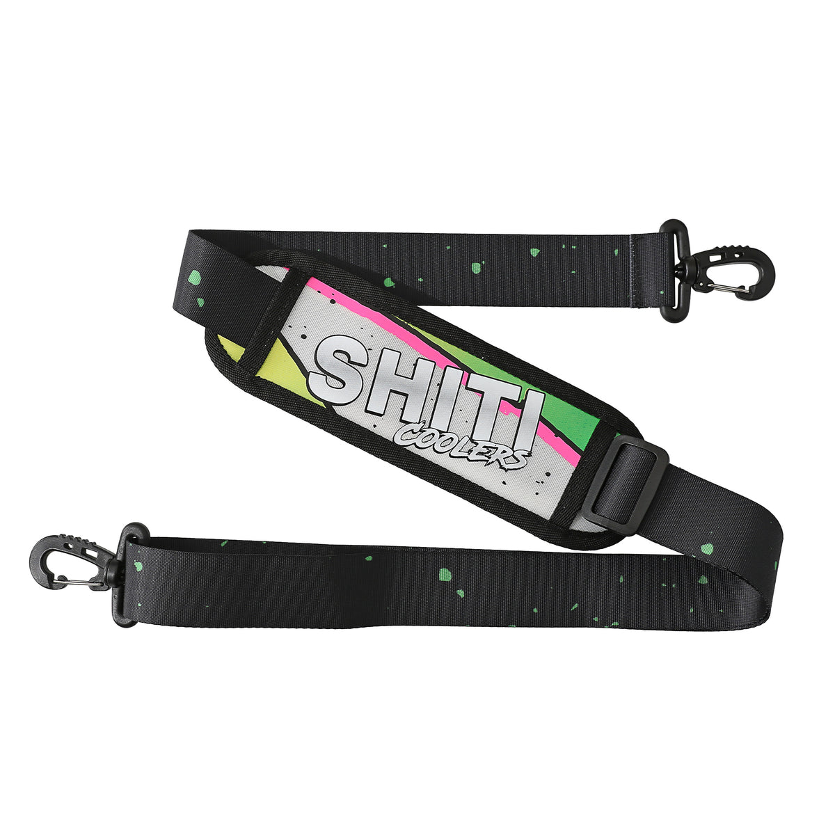 Adjustable strap for Boozer Soft Cooler featuring a colorful design and sturdy clips for easy carrying.