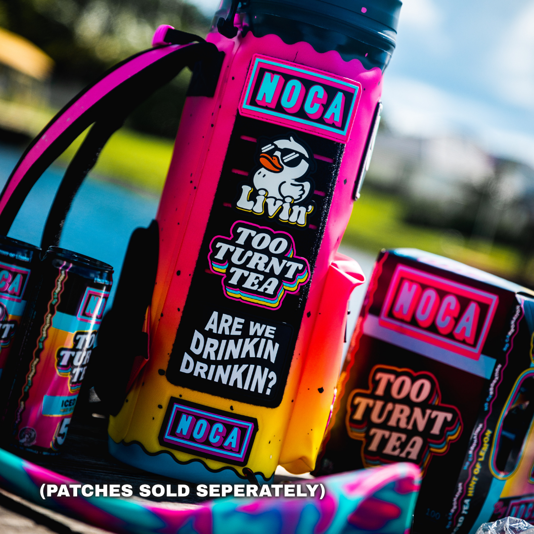 Colorful Too Turnt Tea Backpack Cooler designed to hold 15 cans, featuring fun graphics and a vibrant design for party enthusiasts.