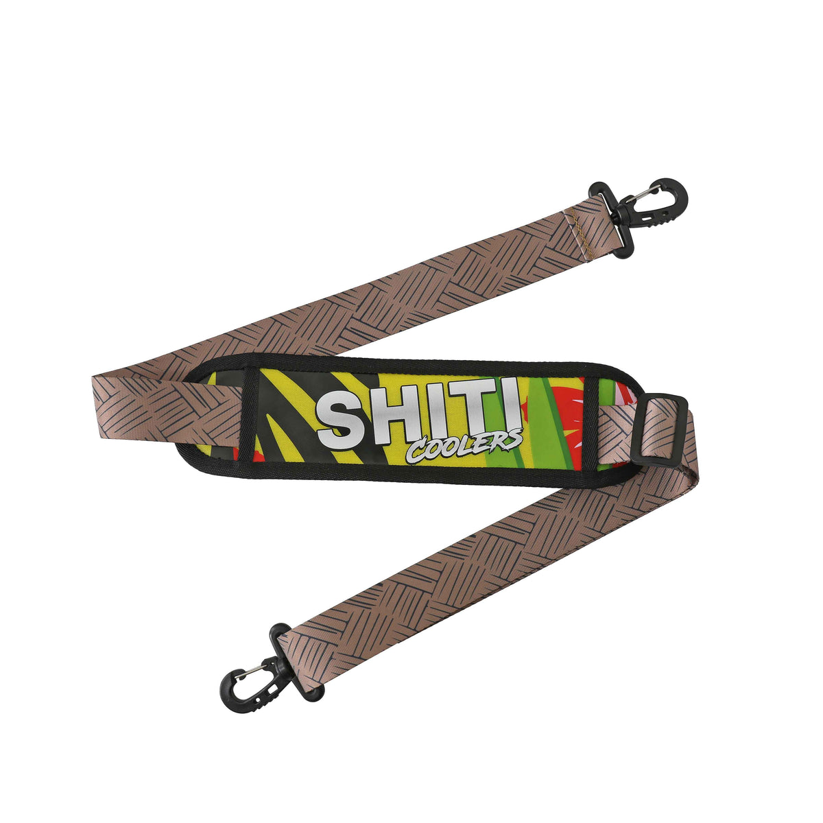 Adjustable shoulder strap for Getaway Soft Cooler, featuring a vibrant design and durable clips for easy carrying.