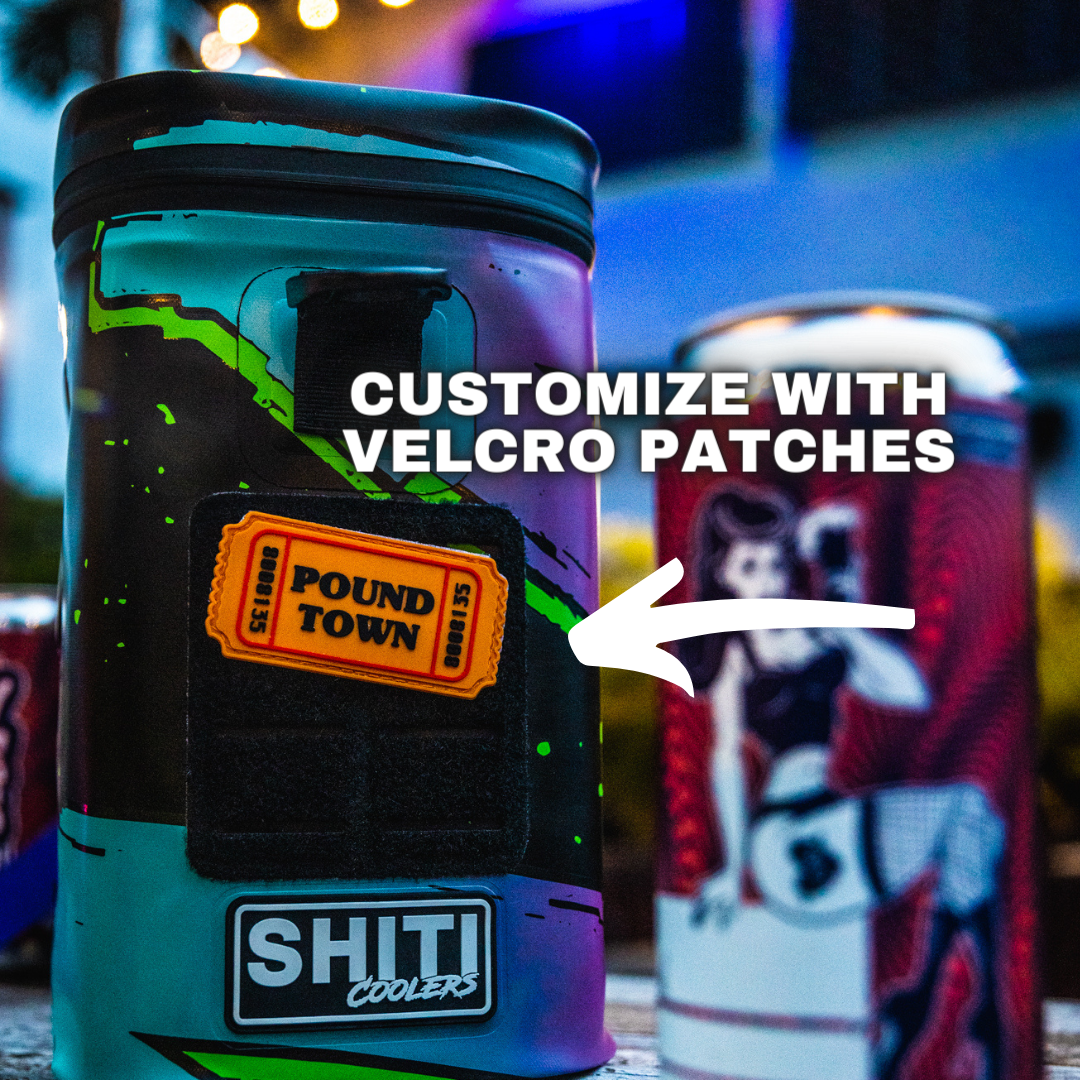 Midnight Rider Soft Cooler in vibrant design, featuring customizable Velcro patch area for personalization.