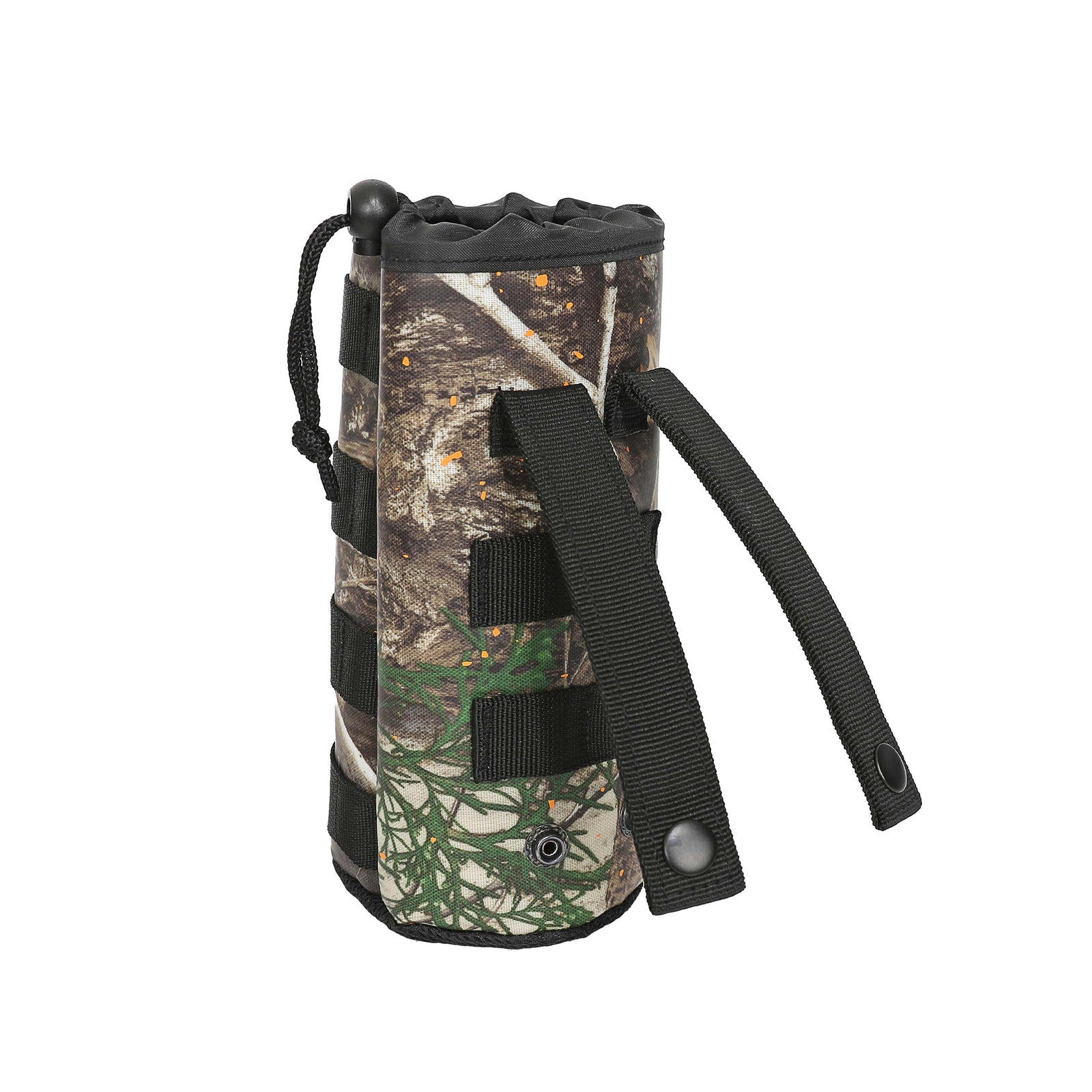 Realtree camouflage drink sleeve attachment with adjustable straps for secure beverage storage on coolers.