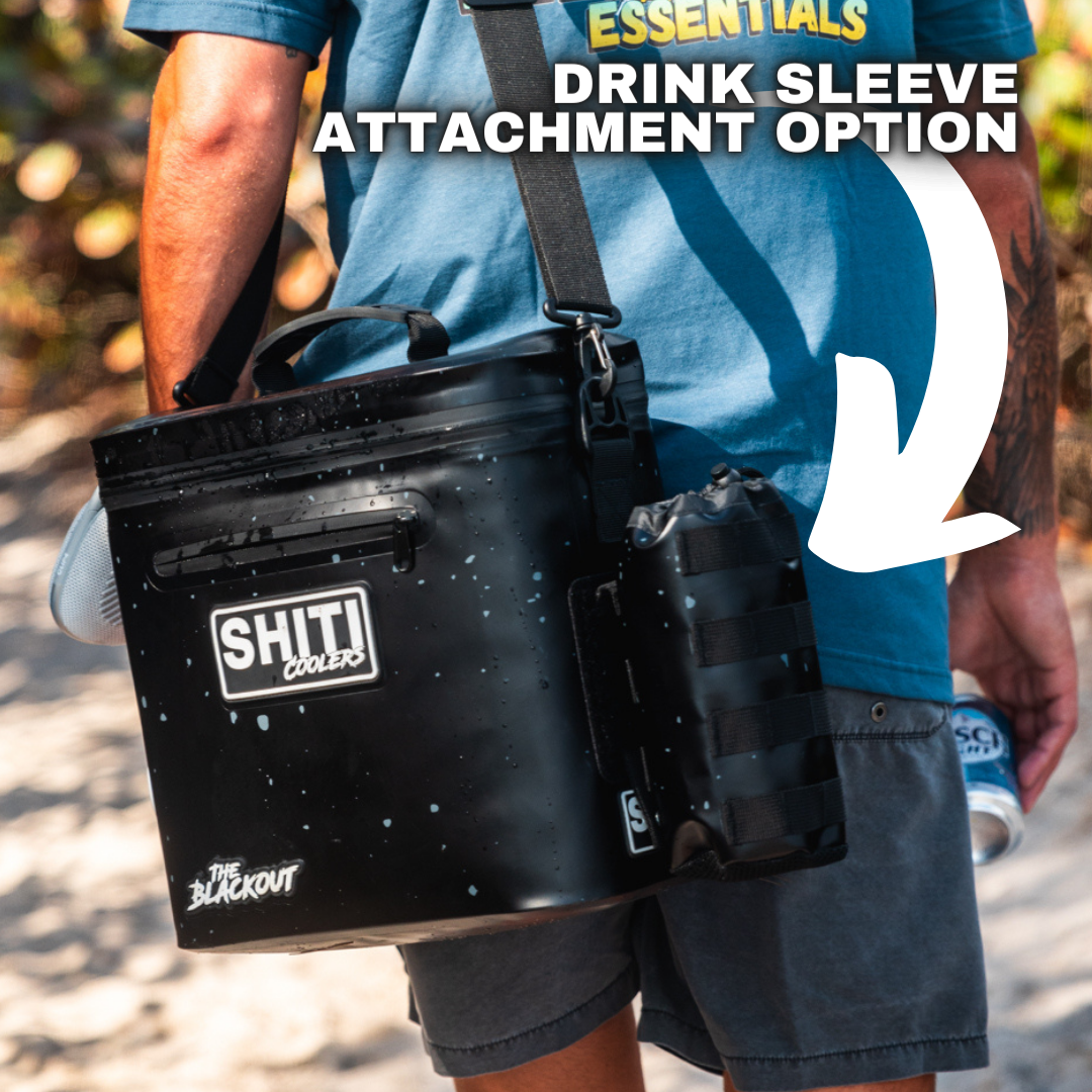 Blackout Soft Cooler - 12 Can with drink sleeve attachment, designed for easy transport and outdoor use.