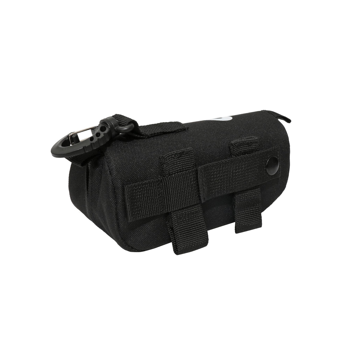 Compact black sunglasses case attachment with secure straps and a clip for easy carrying and accessibility.