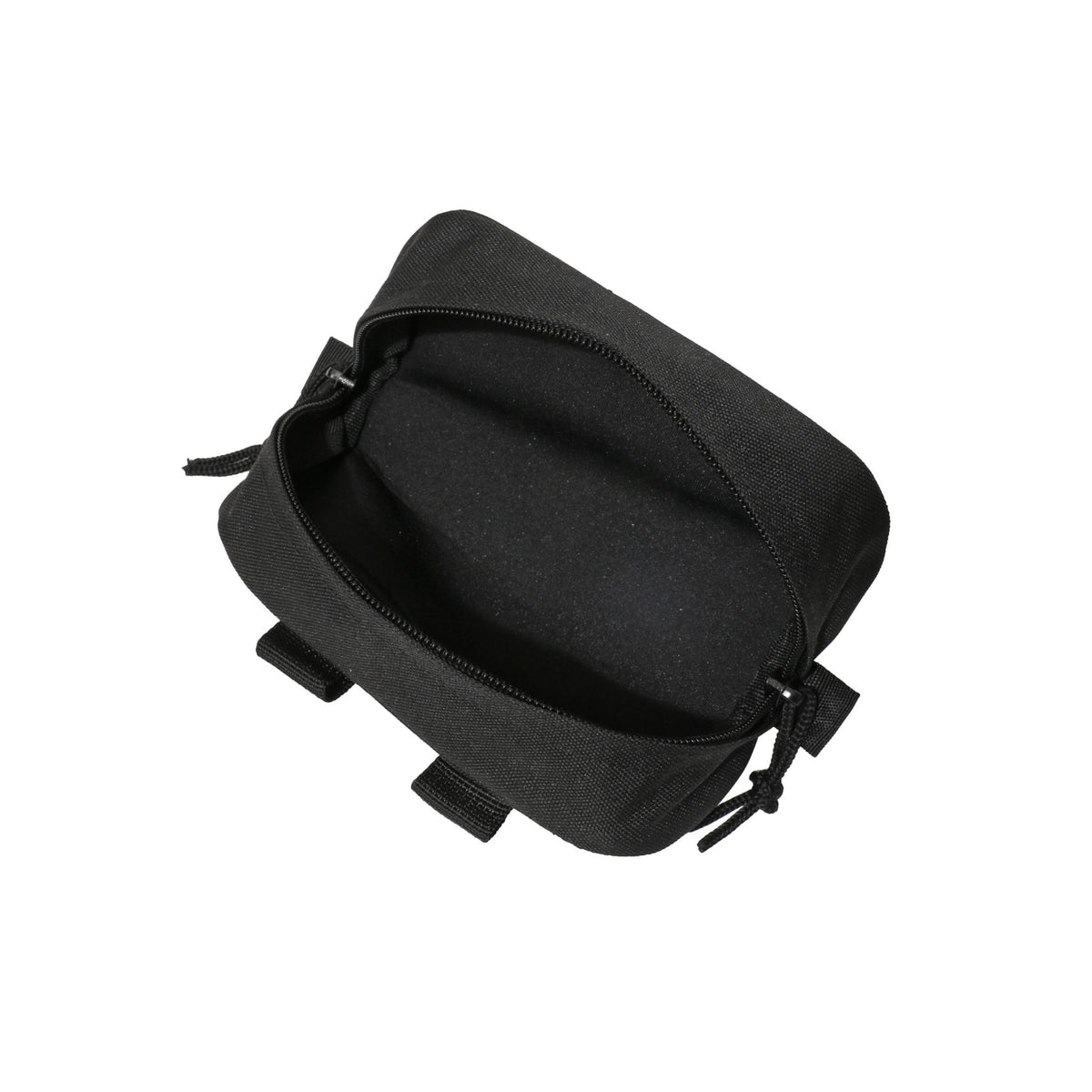 Black sunglasses case attachment with a zippered opening, designed for secure storage and easy access. Ideal for outdoor activities.
