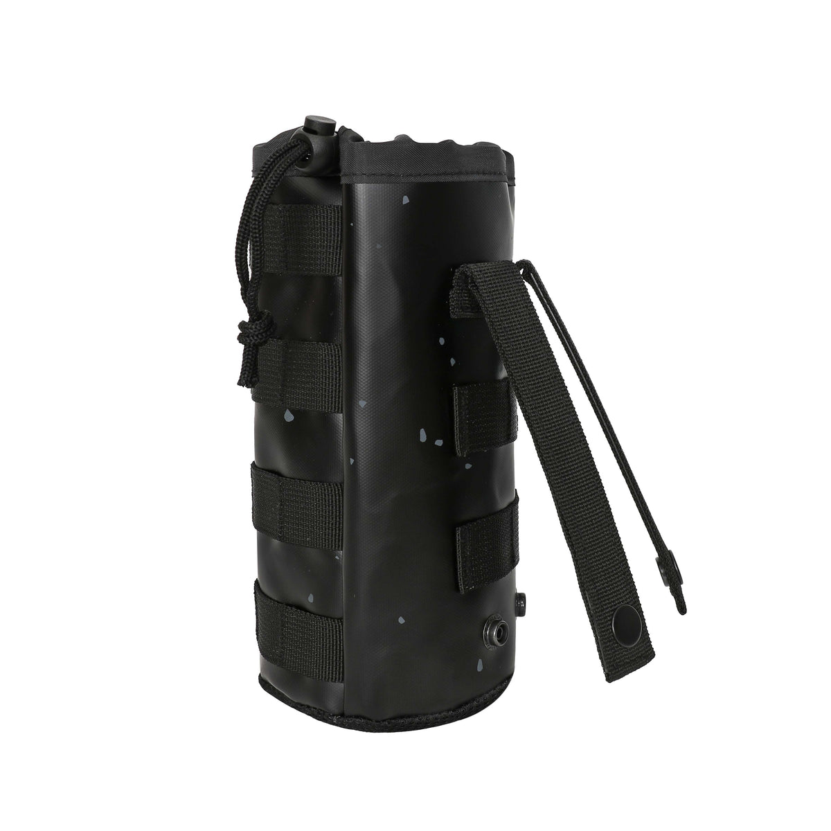 Blackout Drink Sleeve Attachment in black with adjustable strap and side loops for secure beverage holding.