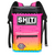Vibrant pink and blue backpack cooler with "SHITI Coolers" logo and "Too Turnt Tea" design, holds 15 cans.
