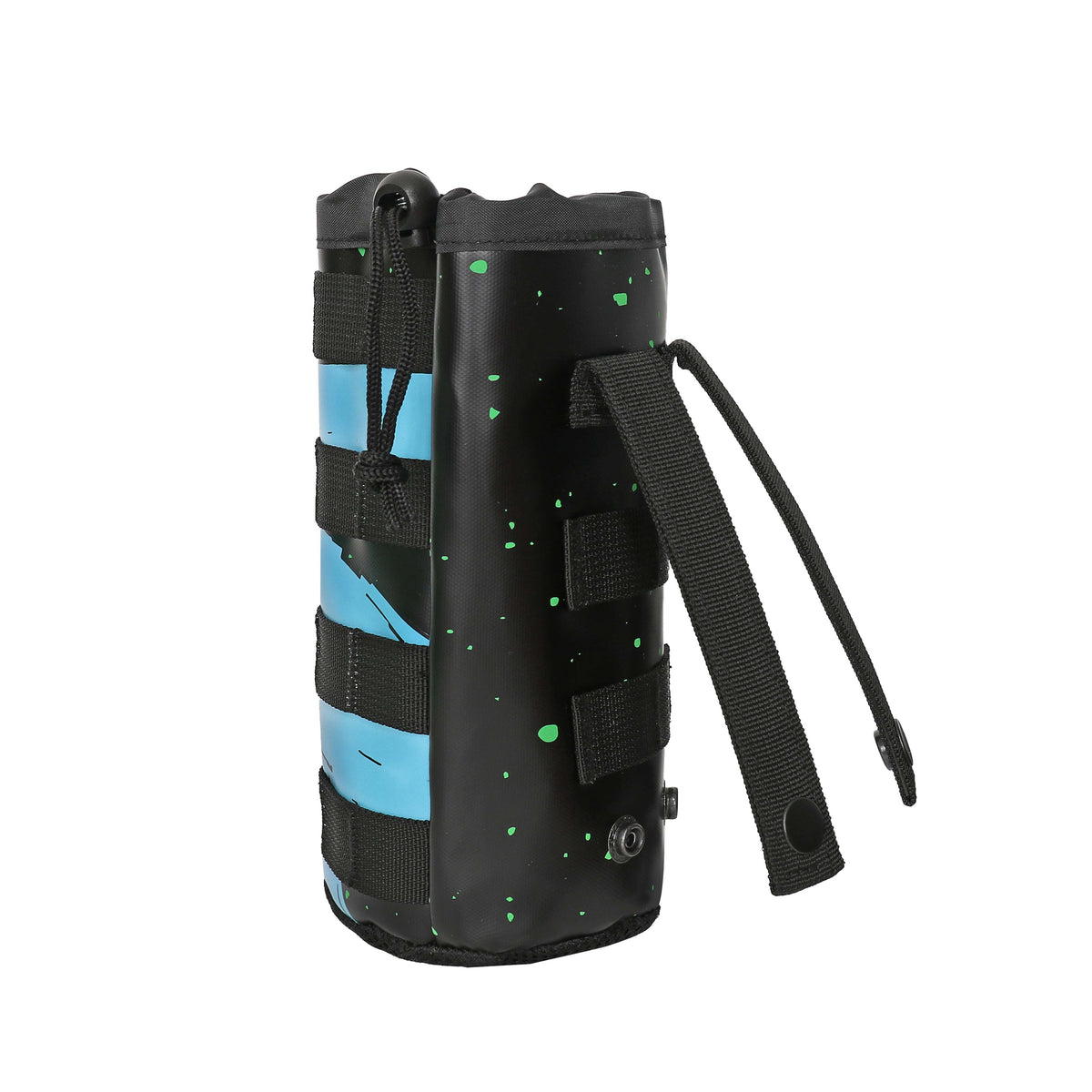 Midnight Rider Drink Sleeve Attachment featuring a black and blue design with adjustable straps for secure fit.