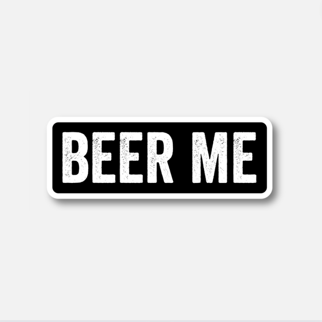 Black rectangular Velcro patch with bold white text that reads &quot;BEER ME&quot; in a distressed font.