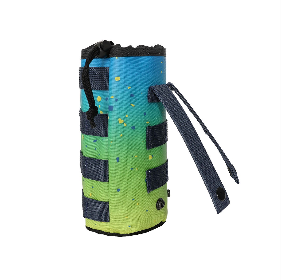 Colorful Aquaholic drink sleeve attachment featuring a gradient design and adjustable strap for easy carrying.