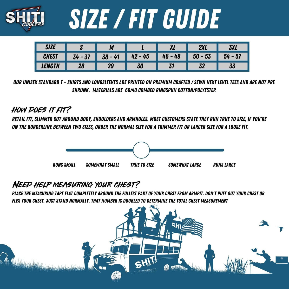 Size and fit guide for Lets Drink T-Shirt, detailing measurements for various sizes and fit recommendations.